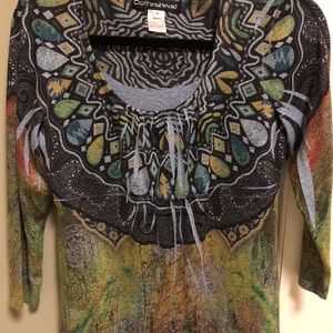 top for leggings in green/grey print